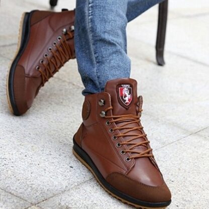 Fall Winter Lace-Up Pu Leather Fashionable Mens Sneakers Boots