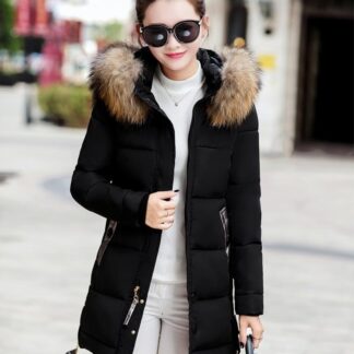 Casual Elegant Fur Collar Hooded Padded Ladies Jacket