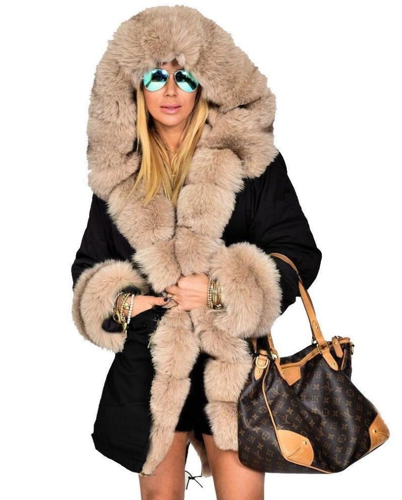 Fashion Streetwear Faux Fur Hooded Winter Jacket Coat