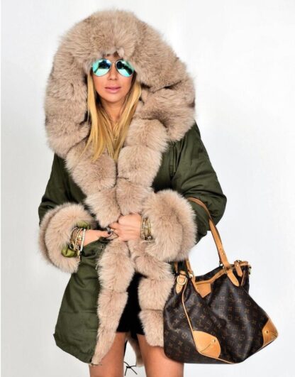 Fashion Streetwear Faux Fur Hooded Winter Jacket Coat