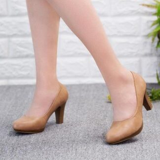 Brown Square Heel Office Ladies Shoes