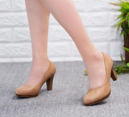 Brown Square Heel Office Ladies Shoes