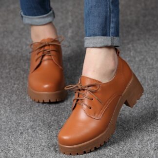 Casual Round Toe Lace-Up Flat Platform Womens Oxford Shoes