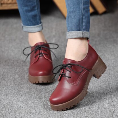 Casual Round Toe Lace-Up Flat Platform Womens Oxford Shoes