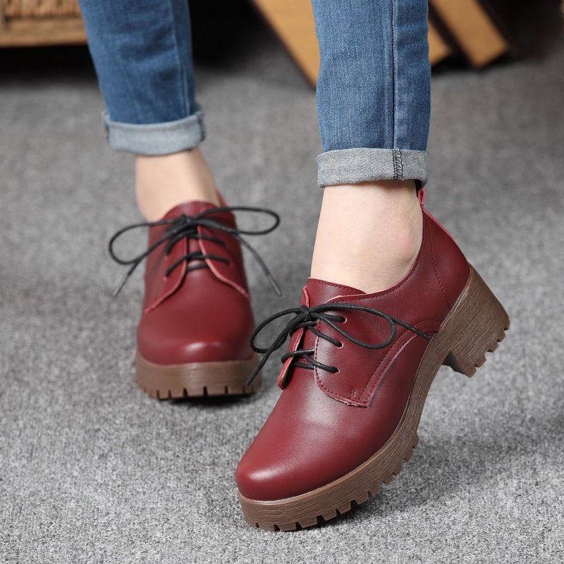 Casual Round Toe Lace-Up Flat Platform Womens Oxford Shoes ...