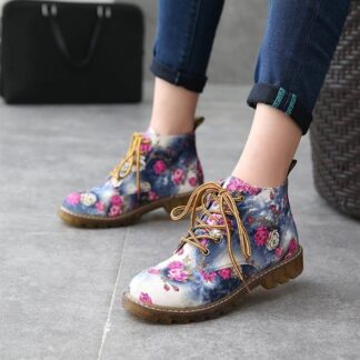 Fall Winter Floral Martin Boots for Women