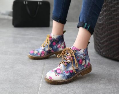 Fall Winter Floral Martin Boots for Women