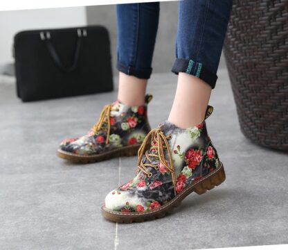 Fall Winter Floral Martin Boots for Women