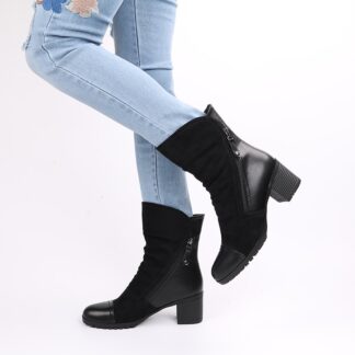 Fashion Elegant Pu Leather Black Winter Womens Boots
