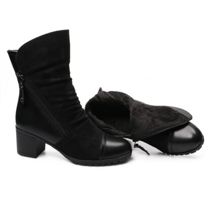 Fashion Elegant Pu Leather Black Winter Womens Boots