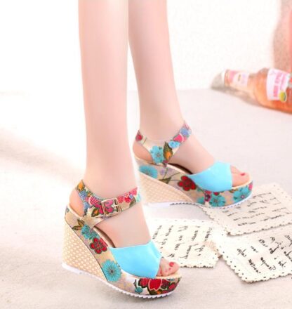 Floral Super High Platform Wedges Heel Open Toe Shoes Sandals