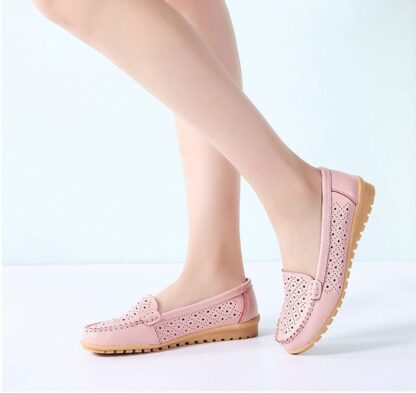 Breathable Summer Genuine Leather Slip-On Flat Loafers Shoes for Women