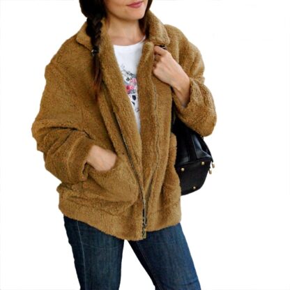 Camel Faux Fur Cardigan Jacket for Women