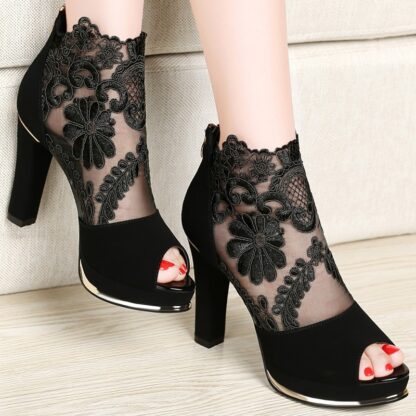 Floral Sexy Lace Genuine Leather Platform Womens Sandals
