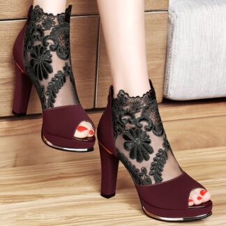 Floral Sexy Lace Genuine Leather Platform Womens Sandals