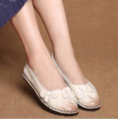 Spring Summer Genuine Leather Floral Womens Flat Shoes