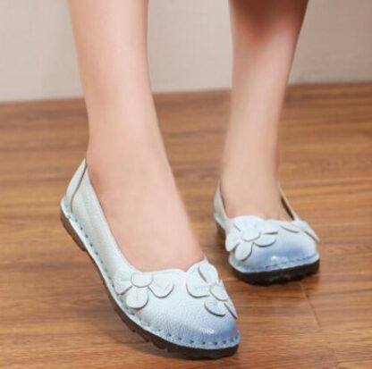Spring Summer Genuine Leather Floral Womens Flat Shoes