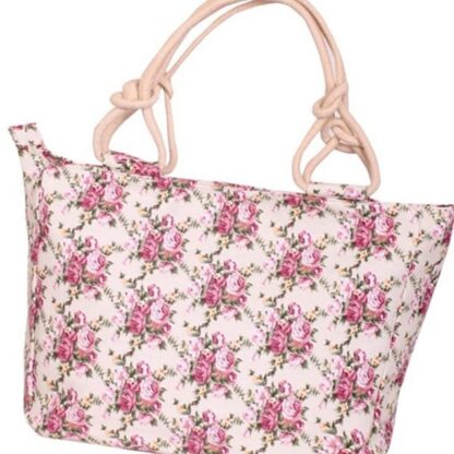 Canvas Floral Striped Shopping Beach Tote Handbag for Ladies