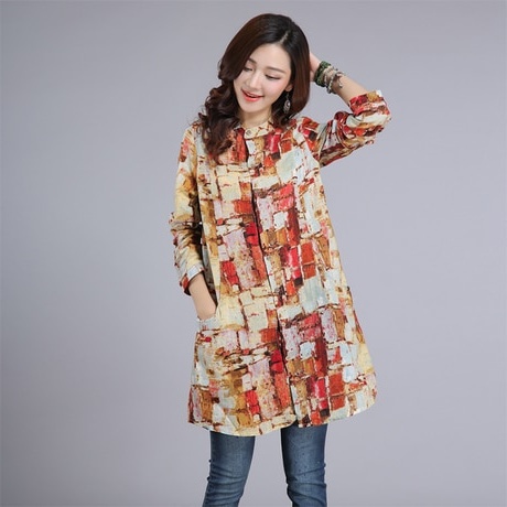 Casual Cotton Printed Long Tops Womens 