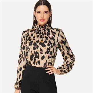Casual Elegant Leopard Shirt Blouse for Women