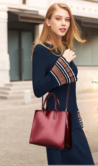 Fashion Elegant Patent Leather Womens Tote Bags Set