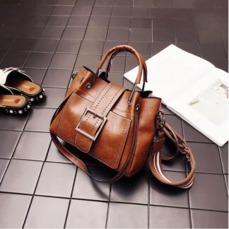Fashion PU Leather Tote Bucket Shoulder Bag for Women