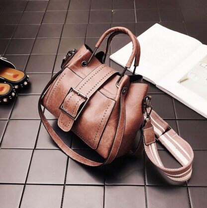 Fashion PU Leather Tote Bucket Shoulder Bag for Women