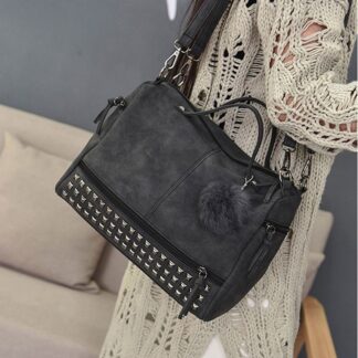 Fashion Shoulder Nubuck Leather Rivet Handbag for Women