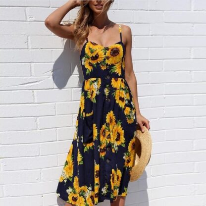 Floral Striped Print Summer Sexy Dress for Women