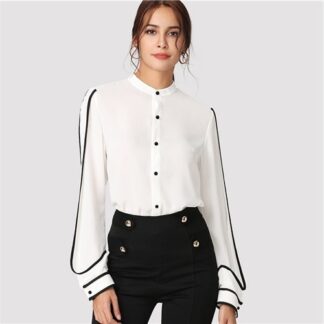 White Elegant Long Sleeve Office Shirt Blouse for Women