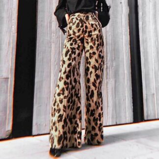 Fashion Elegant Wide Leg Sexy Club Leopard Women Pants