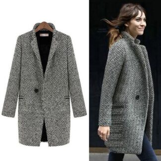 Fashion Long Plaid Women Blazer Coat