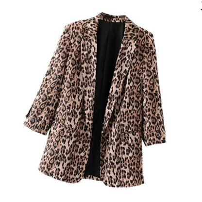 Fashion Pockets Leopard Women Blazer