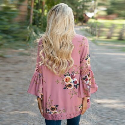 Floral Cotton Flare Sleeve Women Blouse