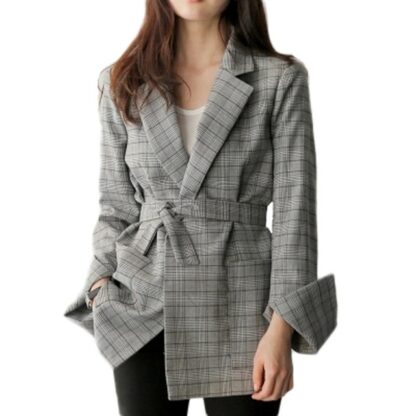 Gray Office Plaid Women Blazer