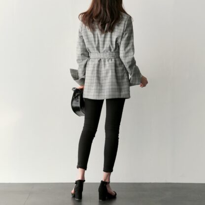 Gray Office Plaid Women Blazer