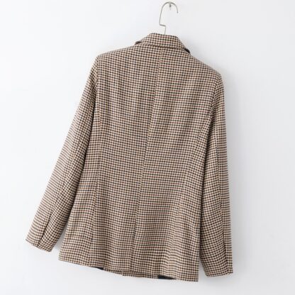 Office Double Breasted Plaid Women Blazer