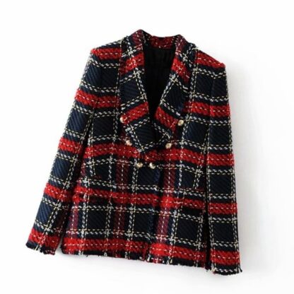 Vintage Cotton Plaid Women Blazer