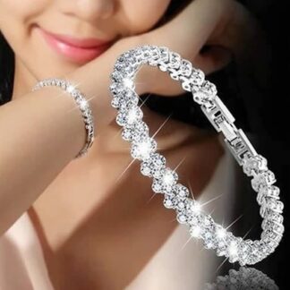 Vintage Zircon Crystal Link Chain Silver Women Bracelets