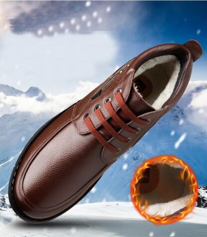 Winter Warm Fur Plush Geniune Leather Men's Dress Boots Shoes