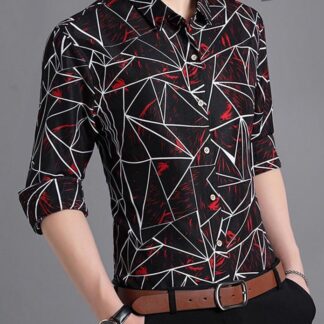 Printed Long Sleeve Geometric Cute Party Men Shirt