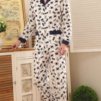 Autumn Cotton Elastic Waist Men Pajamas Loungewear Sleepwear