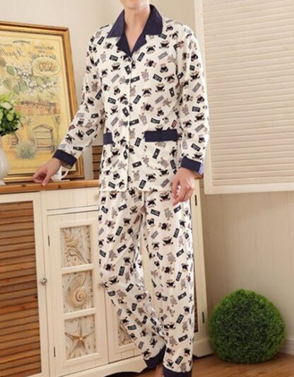 Autumn Cotton Elastic Waist Men Pajamas Loungewear Sleepwear