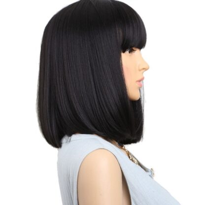 Brown Black Elastic Lace Medium Length Women Synthetic Wigs