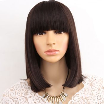Brown Black Elastic Lace Medium Length Women Synthetic Wigs