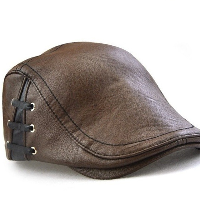 Casual Autumn Winter Leather Men's Berets Hat