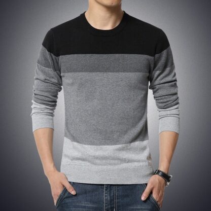 Casual Cotton O-Neck Striped Thin Mens Pullover Sweater