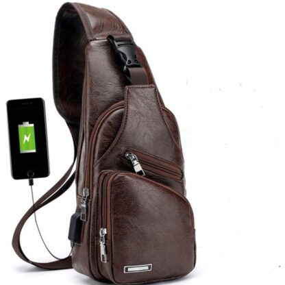 Crossbody Business Leather USB Shoulder Chest Men's Bags