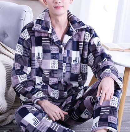 Winter Warm Fleece Men Pajamas Sleepwear