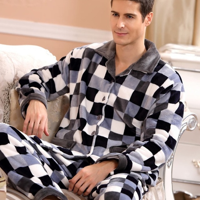 Mens Warm Fleece Jersey Winter PJ Pyjama Set Night Wear PJ's Pyjamas Sets New 